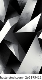 Abstract seamless pattern featuring a dynamic interplay of black and white geometric shapes. The textured surfaces create a sense of depth and movement, ideal for modern design projects.