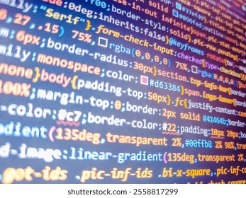 Abstract seamless zigzag pattern with waves in white, green, blue, lilac tones. Shallow depth of field. Data encryption security code on a computer display. Night city with connectors.