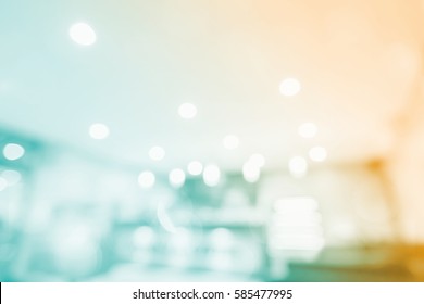 Abstract Sepia Blur Supermarket Mall Shop Illuminated Brown Light Background. Factory Table Setting New Counter Bar. Happy Office University College Concept Gradient Teal Blue Dinner Desk Content.