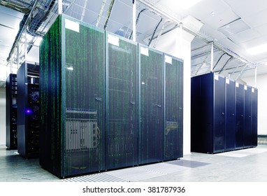 abstract server room with binary matrix code in supercomputer - Powered by Shutterstock