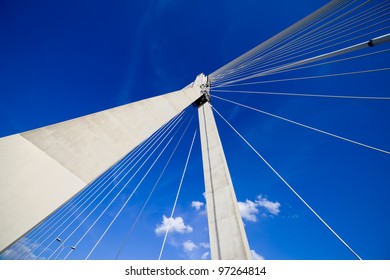 Abstract shape of a contemporary Swietokrzyski suspension bridge in Warsaw, Poland.