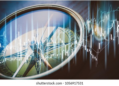 Abstract shining light blue graphs and compas - Shutterstock ID 1056917531