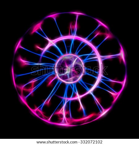 Abstract shot of pink plasma ball against black background. Neon lights, creative effect