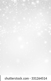 Abstract  Silver Christmas Background With White  Lights. Festive   Falling Snow. Poster, Banner, Ad, Card Or Invitation.