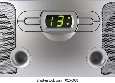Abstract silver plastic control  panel with rough surface from mass production electronic device background.  Selective focus