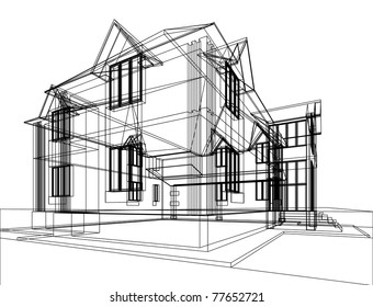 Abstract sketch of house. Architectural 3d illustration.