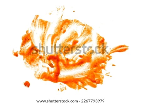 Abstract smears of red tomato sauce isolated on white, as texture or background. Top view