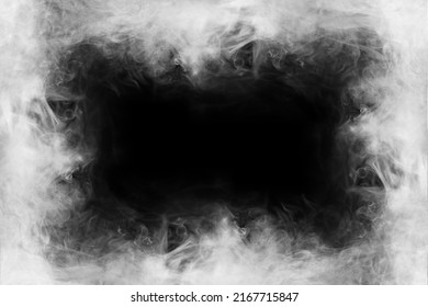 Abstract Smoke Texture Frame Over Black Background. Fog In The Darkness. Natural Pattern.