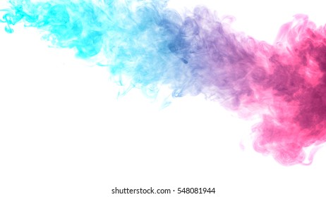 Abstract Smoke Weipa. Personal Vaporizers Fragrant Steam. Concept Of Alternative Non-nicotine Smoking. Blue Magenta Vape Smoke On A White Background. E-cigarette. Evaporator. Taking Close-up. Vaping.