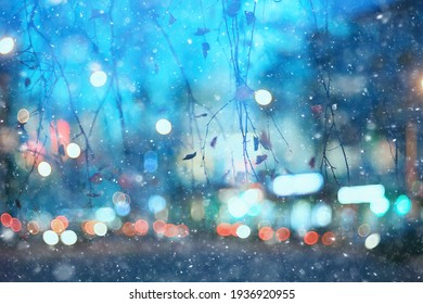 Abstract Snow Blurred Background City Lights, Winter Holiday New Year