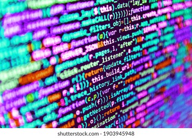 Abstract source code background. Modern application Source abstract algorithm concept. New technology revolution. Coding programmer abstract background. Writing programming code on laptop