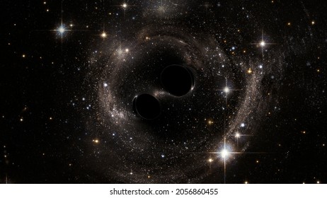 Abstract space wallpaper. Black hole with nebula over stars and cloud fields in outer space. Magnificent glowing night background. Top view. Elements of this image furnished by NASA.