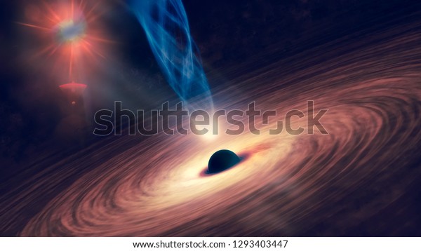 Abstract space wallpaper. Black hole with nebula\
over colorful stars and cloud fields in outer space. Elements of\
this image furnished by\
NASA.