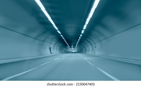 Abstract Speed Motion In Blue Highway Road Tunnel