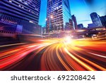 Abstract speed technology background with Hong Kong City night scenes