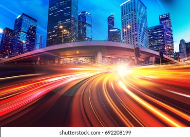 Abstract Speed Technology Background With Hong Kong City Night Scenes