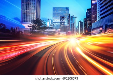 Abstract Speed Technology Background With Hong Kong City Night Scenes