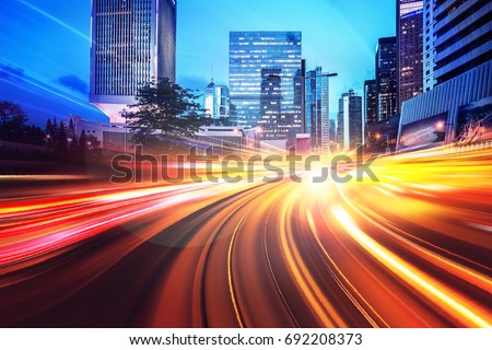 Abstract speed technology background with Hong Kong City night scenes