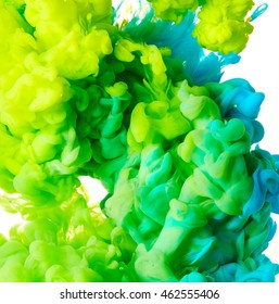 Abstract splash of blue and green paint isolated on white background - Shutterstock ID 462555406