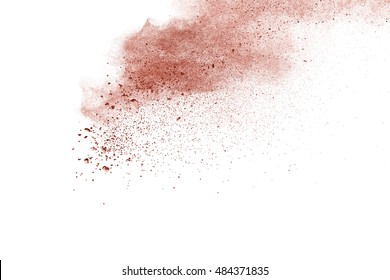 abstract splatted powder on white background, Colorful brown powder texture