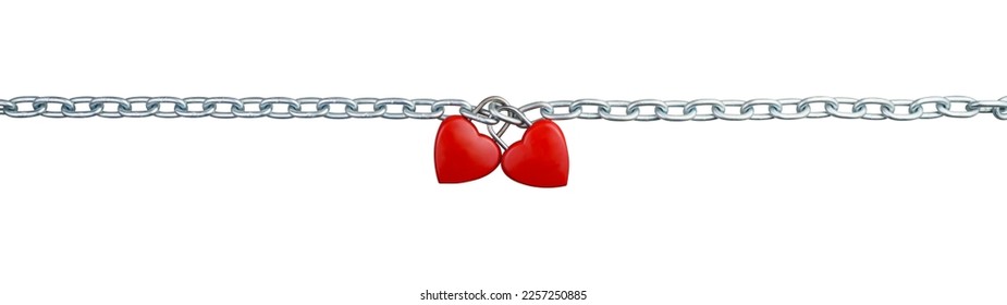 Abstract, straight front two red heart shaped combination lock, Symbol valentine, happy. Metal chain padlock. Material for creative idea love concept. Isolated on white, clipping path. Blank for text - Shutterstock ID 2257250885