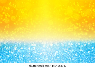 Abstract Summer Tropics Blue Yellow Sky Sunset Or Sunrise Sparkle Sun Shine Burst Bokeh Party Invite Or Sunny Holiday Sale Background Texture Over Sea Surf, Ocean, Beach, Pool Or Water Bubbles Pattern