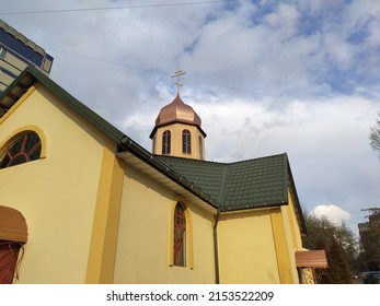 Abstract Super Cute And Nice Interesting Picture Photo. Dome With A Cross Of An Orthodox Church In Ukraine. Easter.