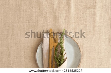 Similar – Image, Stock Photo Minimalistic table setting in black color with spoon and heart
