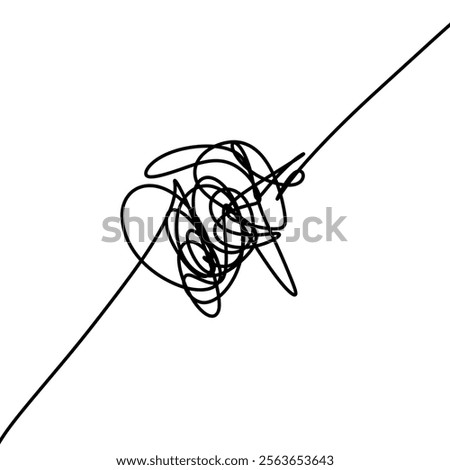 Abstract tangled lines vector with arrows and circles. Symbol of chaos and complex paths, suitable for logos and creative designs. Isolated on a white background.