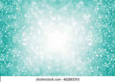 Abstract Teal Green Or Turquoise And Aqua Glitter Sparkle Confetti Background Or Mint Color Party Invite Border Or Frame