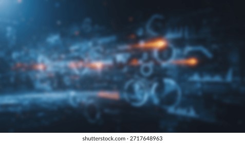 Abstract Tech Glowing Blue Data Streams  Orange Sparkles.