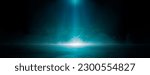Abstract technology background, Empty dark blue cement floor, studio room with smoke floating up the interior texture, wall background, spotlights, laser light, digital future technology concept.