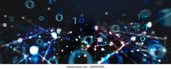 Abstract technology background, Hi-speed internet, big data. line and dot connection, digital technology, futuristic tech cyberspace with binary computer code on virtual global network