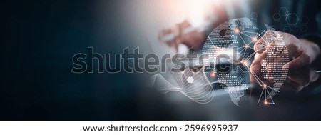 Abstract technology background, internet global network connection, digital transformation concept. Using digital tablet with big data and networking, data science, futuristic, innovative technology