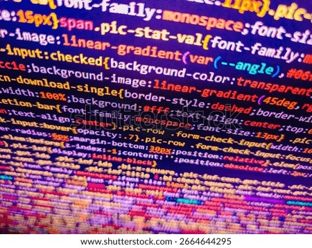 Abstract Technology Binary code Background. Web development javascript HTML5 code close up. Closeup of Java Script and HTML code. Abstract IT technology background