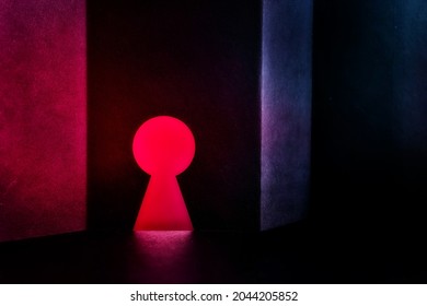 abstract textured wall with keyhole dark neon lights