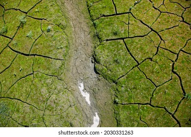 Abstract Textures Of Dried Out Lake In Europe During Drought Season