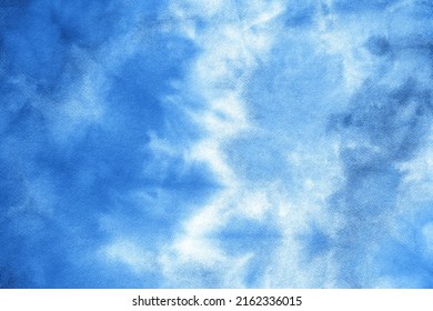 Abstract tie dye indigo blue fabric cloth Boho pattern texture for background or groovy wedding card, sale flyer, 60s, 70s poster, kid tie-dye diy backdrop. Modern Watercolor Wet Brush Fabrics Art