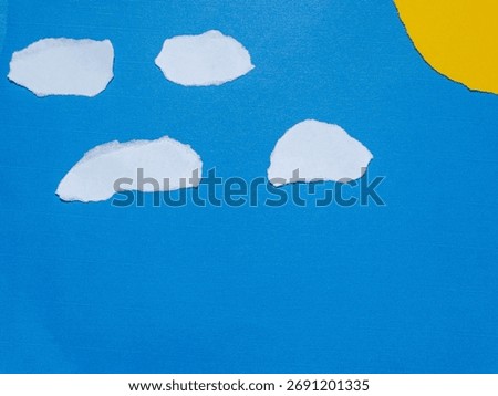 Abstract Torn Paper Cloudscape with Blue Sky and Sun. Creative Background