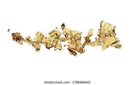 Abstract Torn Piece Of Metal Leaf (potal) Paper On White Background. Gold And Bronze Color. 