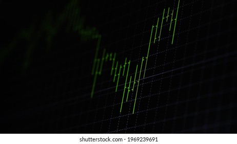 Abstract Trading Graph On Screen Black Background. Candlestick Chart. Forex