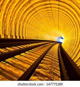 Abstract Train Moving In Tunnel.