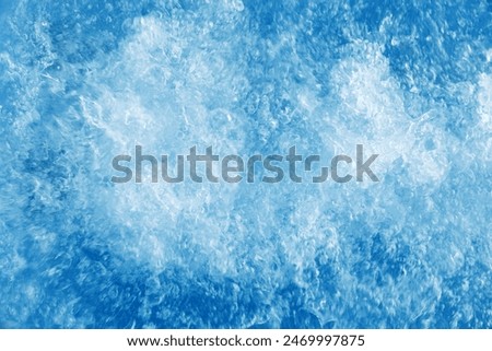 Abstract transparent water texture, bubbling clear water as textured background, purity and beauty of nature, natural ripples and waves on white blue aquatic surface, nature environment scenery