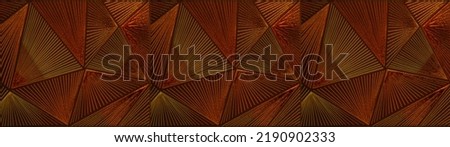 Abstract triangular mosaic tile wallpaper texture with geometric fluted triangles of metallic gold copper background banner panorama seamless pattern backgrounds