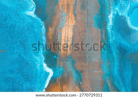 Abstract turquoise copper texture with vertical glowing copper stripe, oxidized metal surface background with artistic premium composition