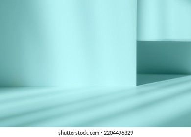 Abstract turquoise studio background for product presentation. Empty blue room with shadows of window. Display product with blurred backdrop. - Shutterstock ID 2204496329