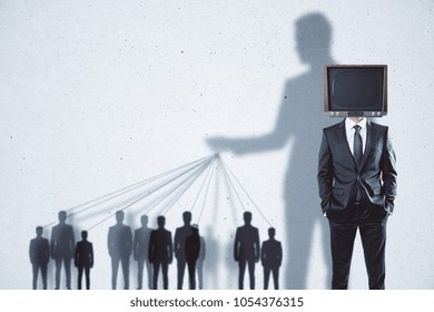 Abstract TV manipulation and brainwash background with people and shadows