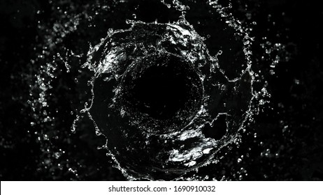 Abstract twister shape of water splash, isolated on black background. Freeze motion, energy and wash concept.