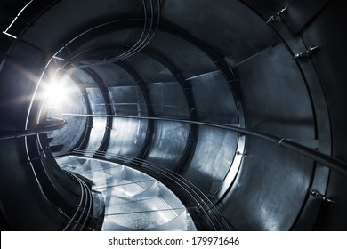Abstract Underground Industrial Sewerage, Metal Tunnel Interior 
