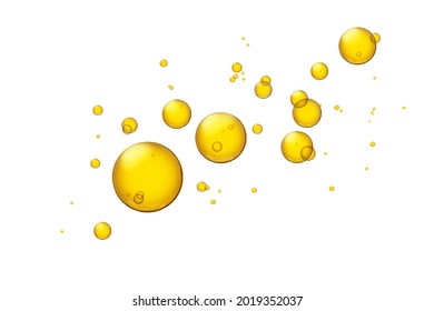 Abstract various golden yellow bubbles oil or serum isolated on white background. cosmetic or spa ingredient concept - Powered by Shutterstock